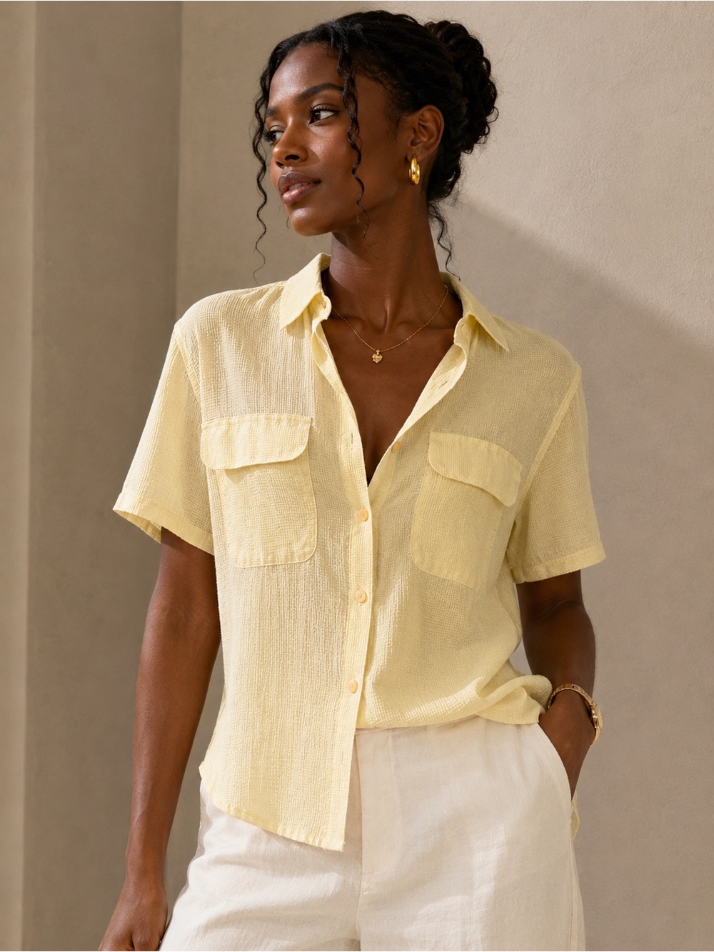 Modern Essentials Textured Button-Up Shirt Size S Oversized Fit - Picture 1 of 5